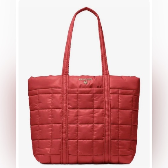 Michael Kors Stirling Padded Quilted Red Polyester Large Tote Bag nwt - Picture 1 of 12